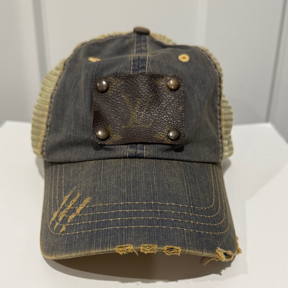 Louie Vuitton Upcycled Distressed Black and Tan Hat